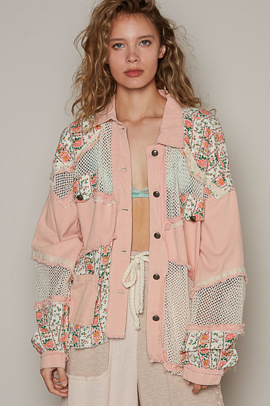 Oversized Balloon sleeve floral contrast jacket by POL: ROSE
