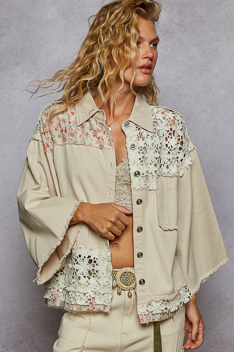 Oversized floral lace contrast jacket by POL-almond milk