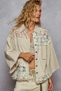 Oversized floral lace contrast jacket by POL-almond milk