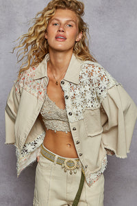 Oversized floral lace contrast jacket by POL-almond milk