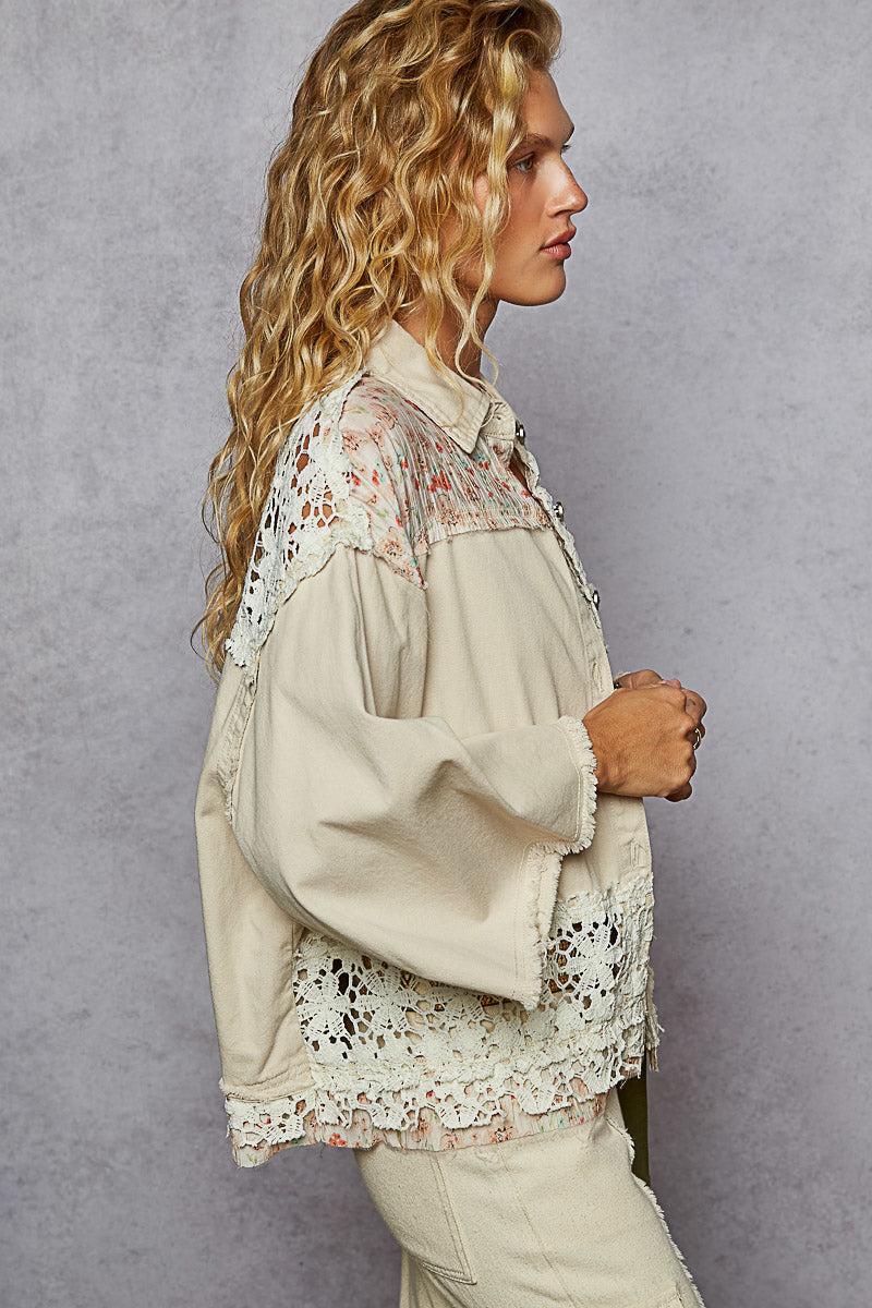 Oversized floral lace contrast jacket by POL-almond milk