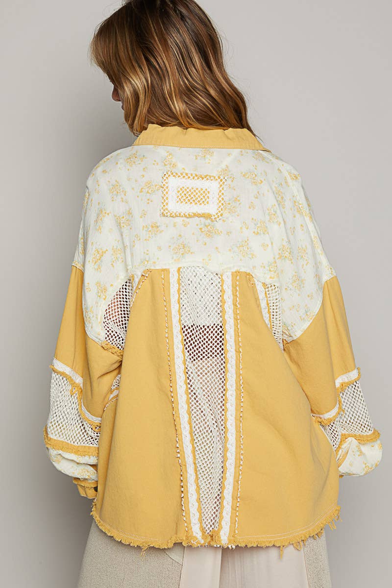 Oversized Balloon sleeve floral contrast jacket by POL: MUSTARD