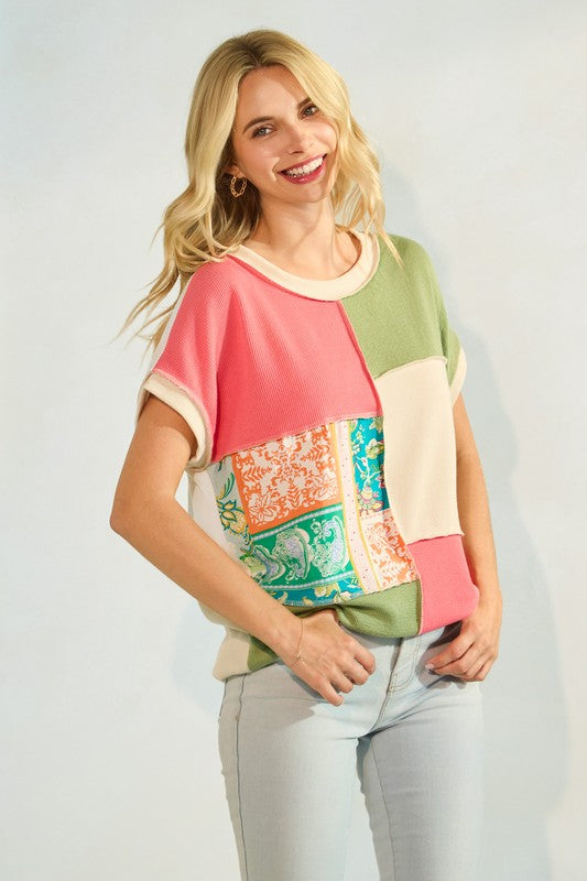 Color Block Patchwork Blouse * on sale