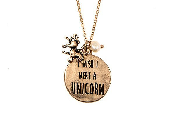 "I wish I were a unicorn" stamped necklace *