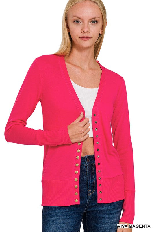 Magenta Button Front Cardigan * on sale