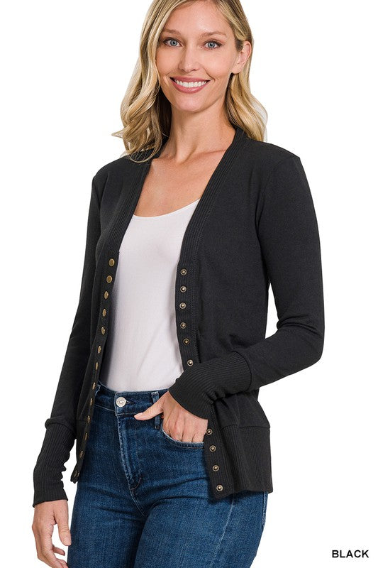 Black Button Front Cardigan * on sale