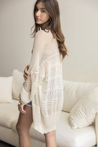 Relaxed Fit Cardigan | Fashionable Netted Knit : Cream * on sale