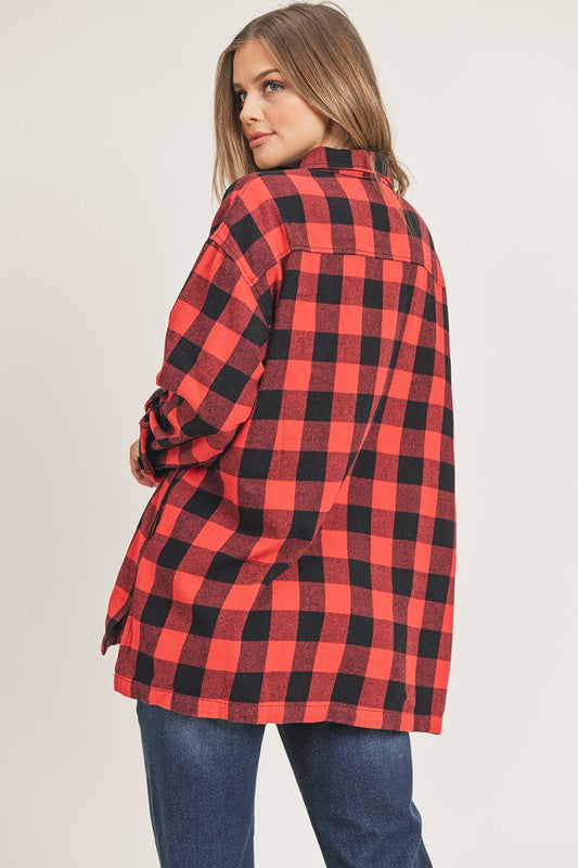 Red and Black flannel button up long sleeve with side pockets *