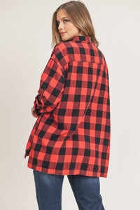 Red and Black flannel button up long sleeve with side pockets *