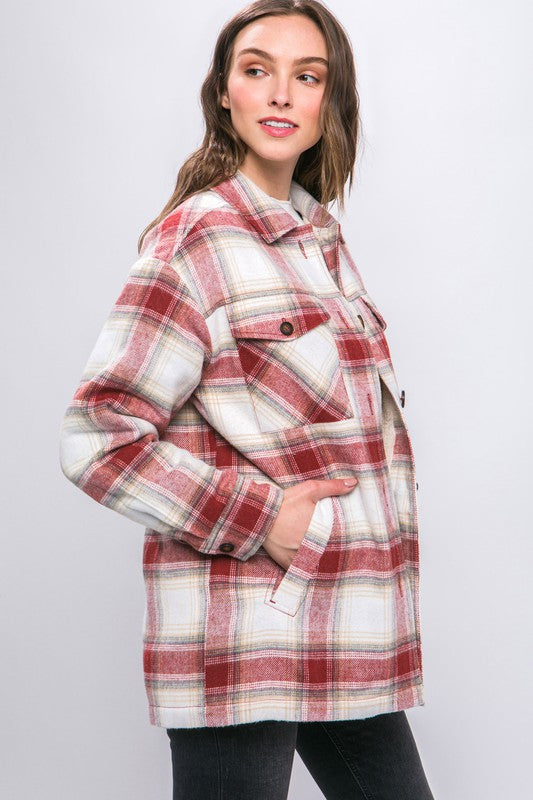 Terra Cotta Plaid flannel jacket with sherpa lining *