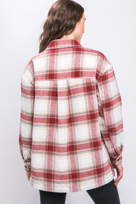 Terra Cotta Plaid flannel jacket with sherpa lining *