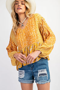 Floral printed blouse top: marigold