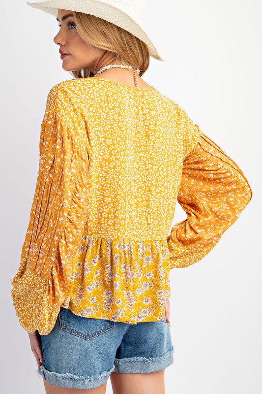 Floral printed blouse top: marigold