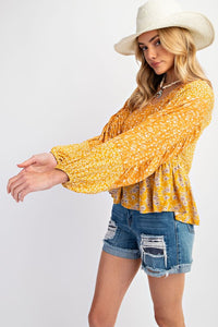 Floral printed blouse top: marigold
