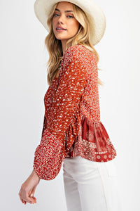 Floral printed blouse top: Rust * on sale