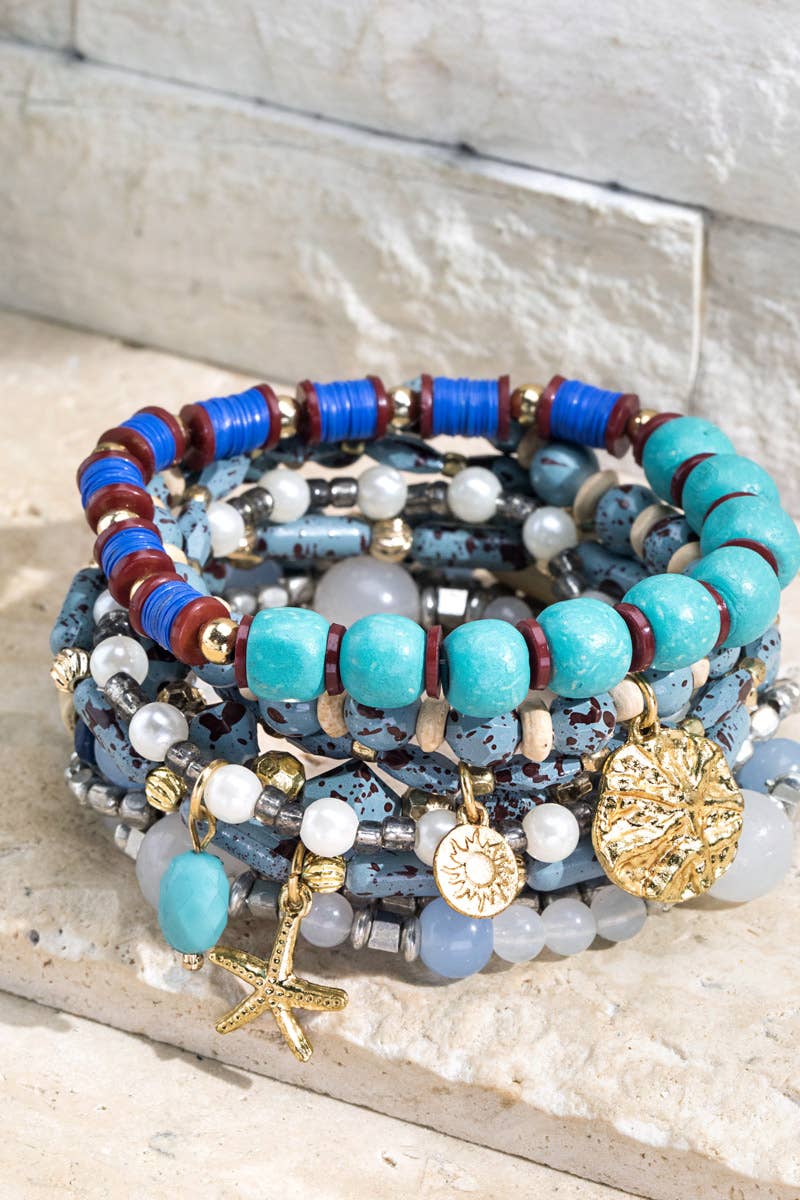 Multi Beaded Natural Stone Stacked Bracelet Ocean