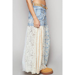 Woven floral print mixed skirt * on sale
