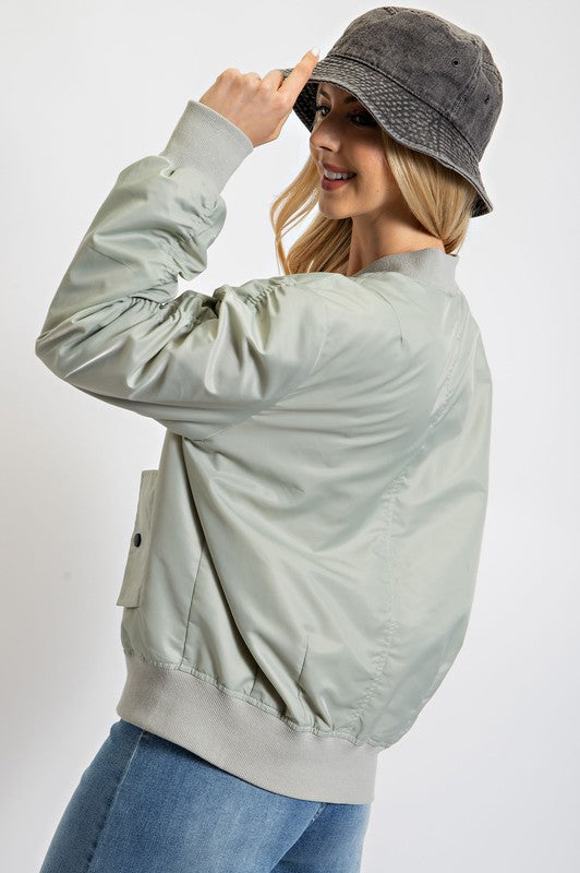 Parachute Zip Up Bomber Jacket in sage