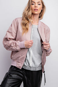 Parachute Zip Up Bomber Jacket in Blush