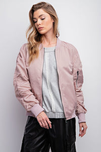 Parachute Zip Up Bomber Jacket in Blush