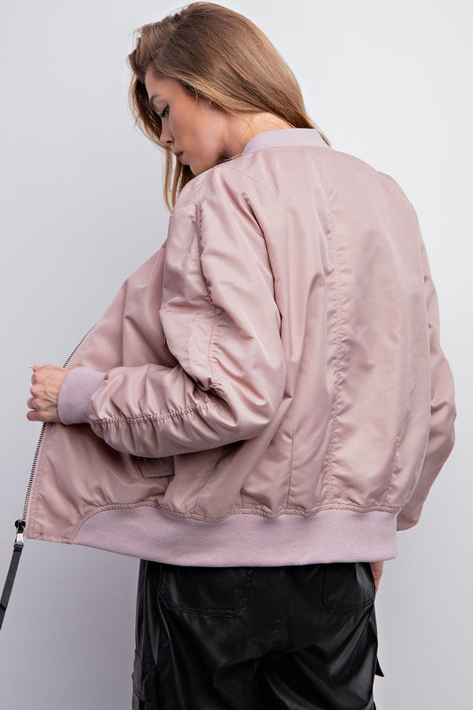 Parachute Zip Up Bomber Jacket in Blush