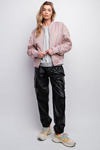 Parachute Zip Up Bomber Jacket in Blush