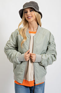 Parachute Zip Up Bomber Jacket in sage