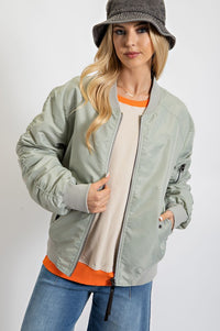 Parachute Zip Up Bomber Jacket in sage