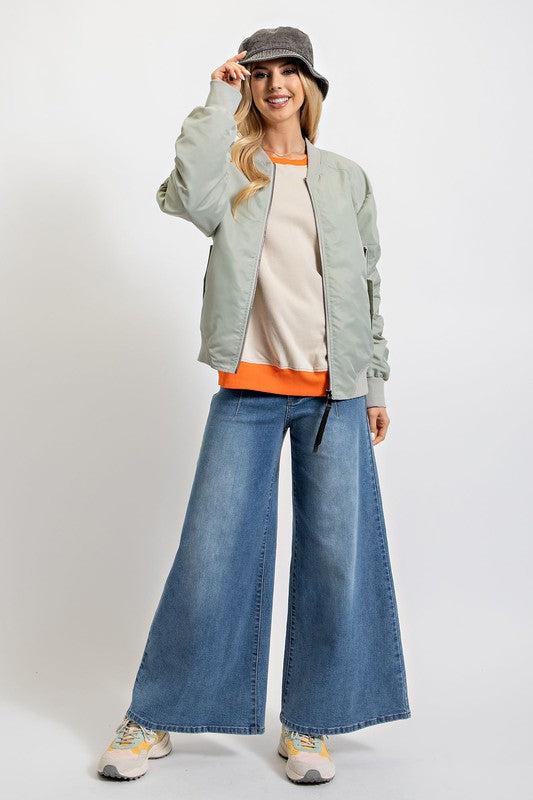 Parachute Zip Up Bomber Jacket in sage