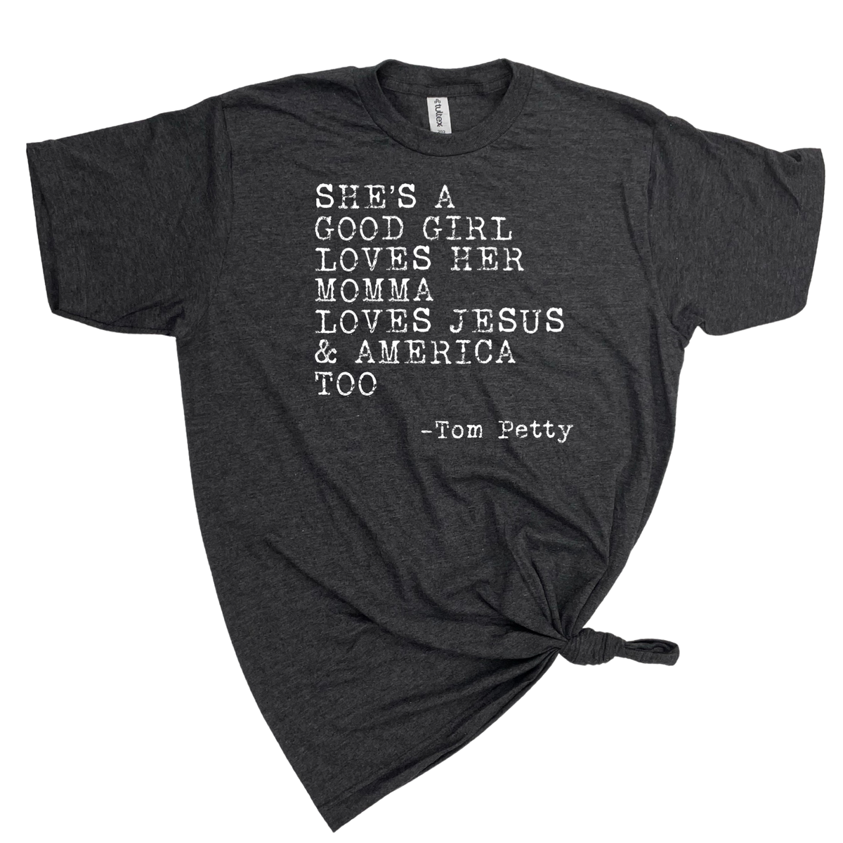 LOVES HER MAMA LOVES JESUS GRAPHIC TEE : HEATHER GRANITE * on sale