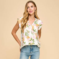 Floral Printed Top V Neck Blouse: Print * on sale