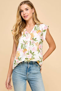 Floral Printed Top V Neck Blouse: Print * on sale