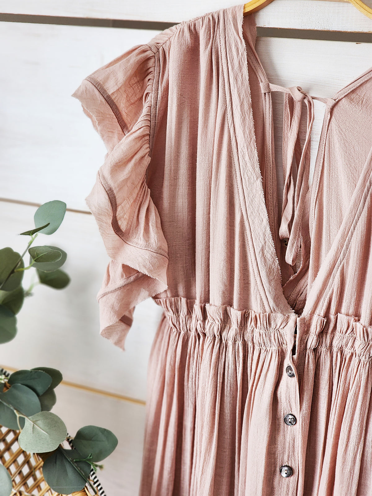 Summer Sunset Boho Linen Gauze Maxi Dress in Sm-3XL Blush Pink *