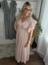 Summer Sunset Boho Linen Gauze Maxi Dress in Sm-3XL Blush Pink *