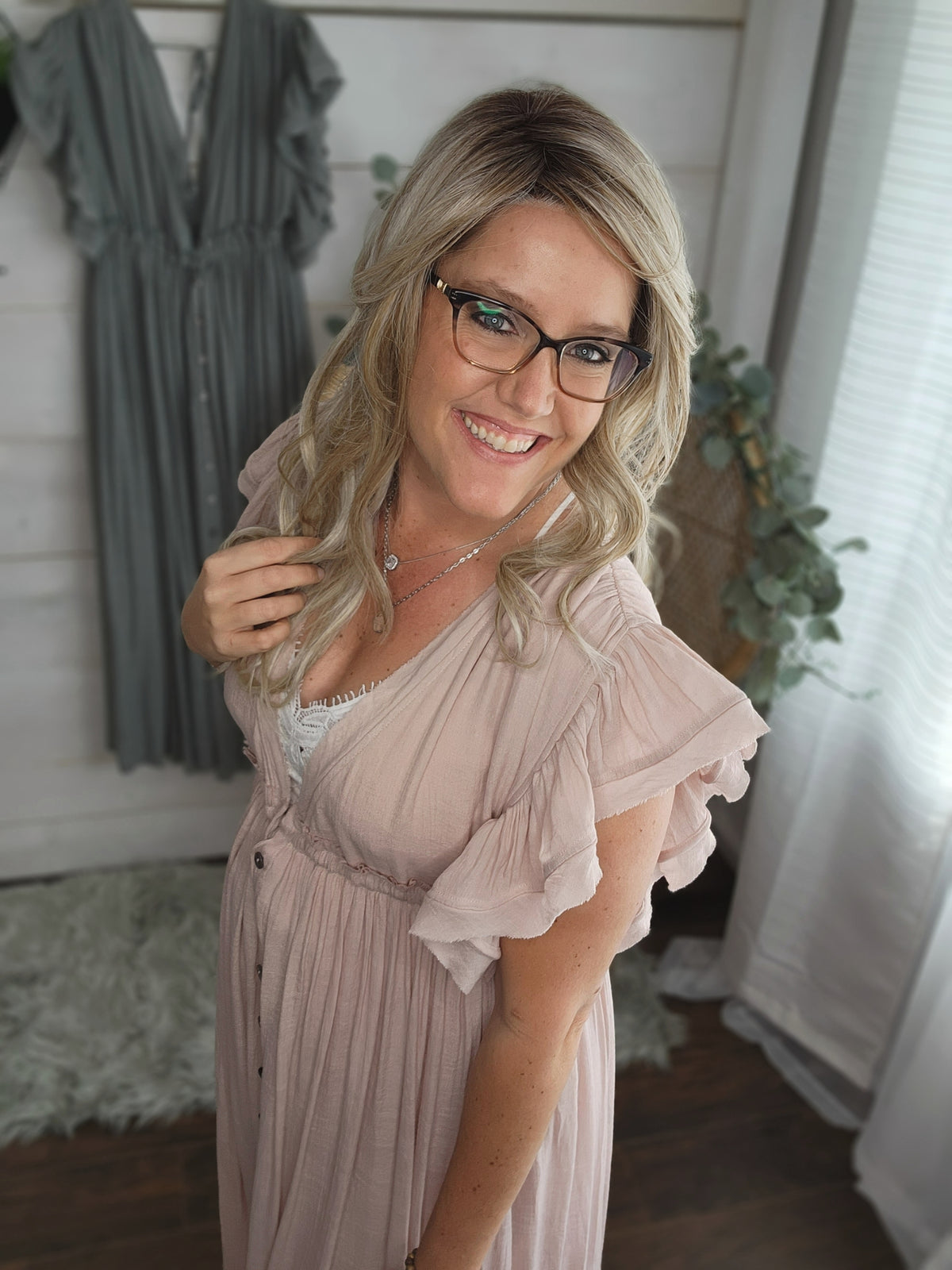 Summer Sunset Boho Linen Gauze Maxi Dress in Sm-3XL Blush Pink *