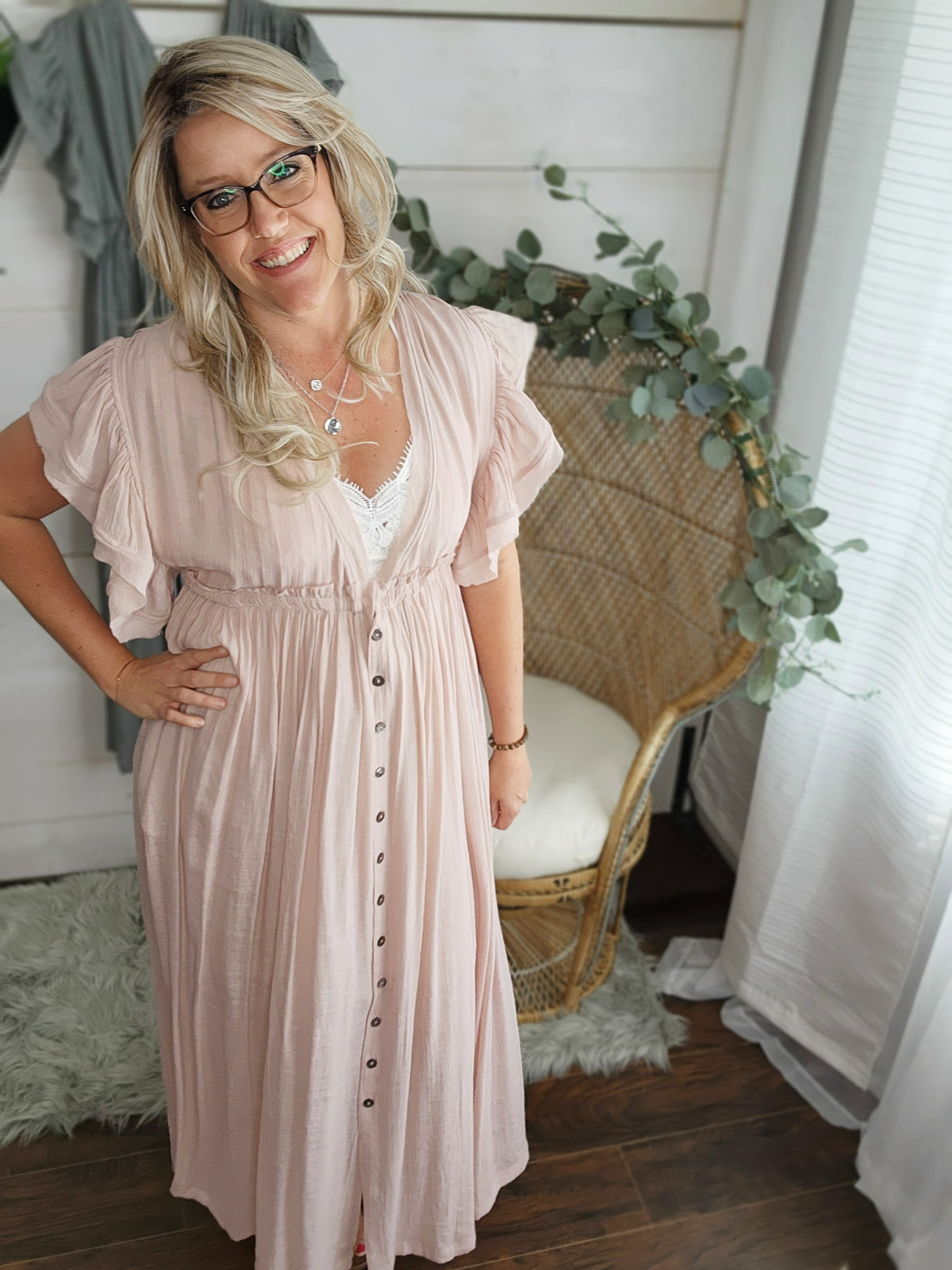 Summer Sunset Boho Linen Gauze Maxi Dress in Sm-3XL Blush Pink *