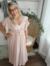 Summer Sunset Boho Linen Gauze Maxi Dress in Sm-3XL Blush Pink *