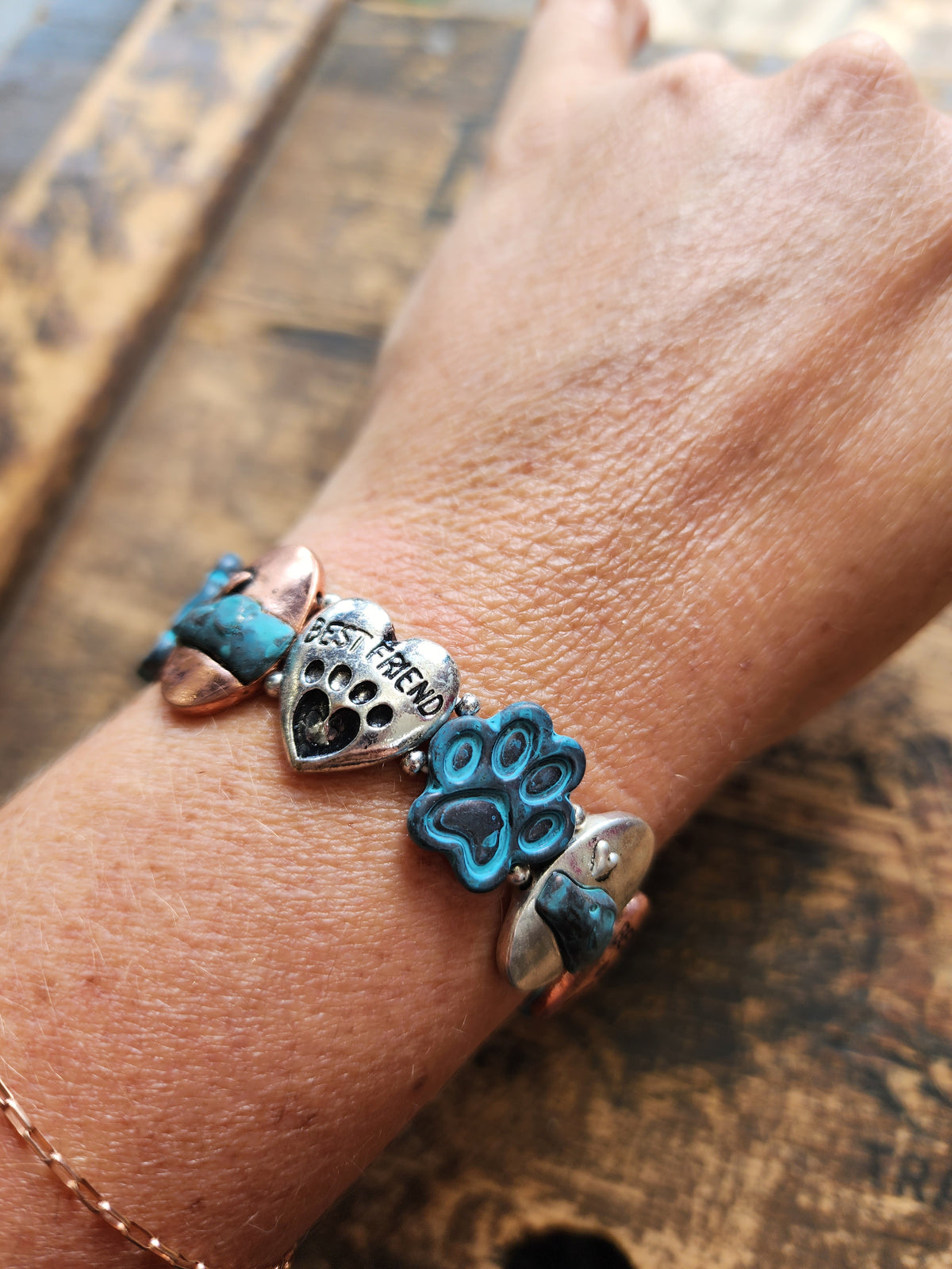 Mixed Puppy Love patina finish stamped bracelet
