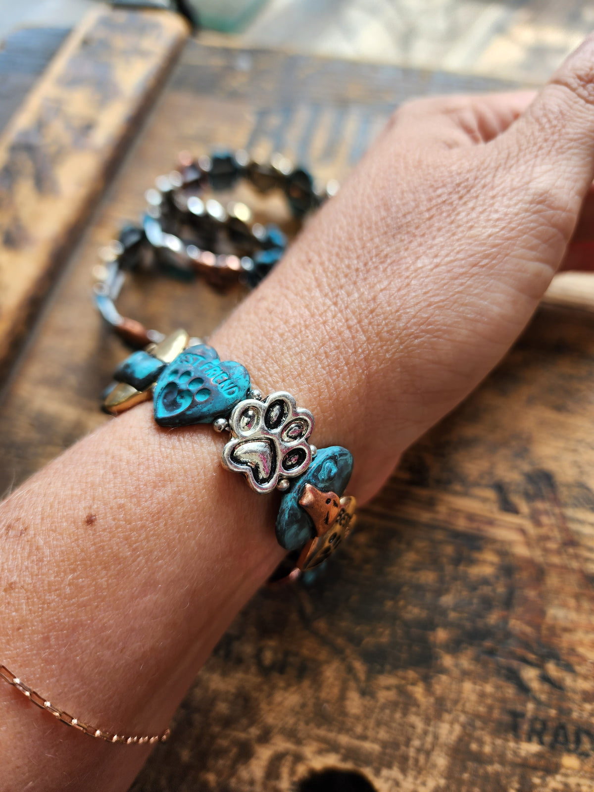 Mixed Puppy Love patina finish stamped bracelet