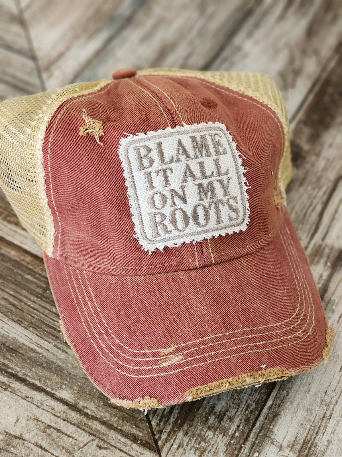 Blame it on my Roots Distressed Mesh Baseball Cap *