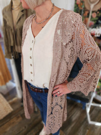 Boho Crochet Lace Sleeves Kimono in Mauve * on sale