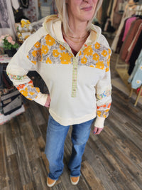Boho Floral Patch Block long sleeve hoodie by Easel * on sale