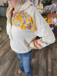 Boho Floral Patch Block long sleeve hoodie by Easel * on sale