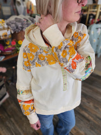 Boho Floral Patch Block long sleeve hoodie by Easel * on sale