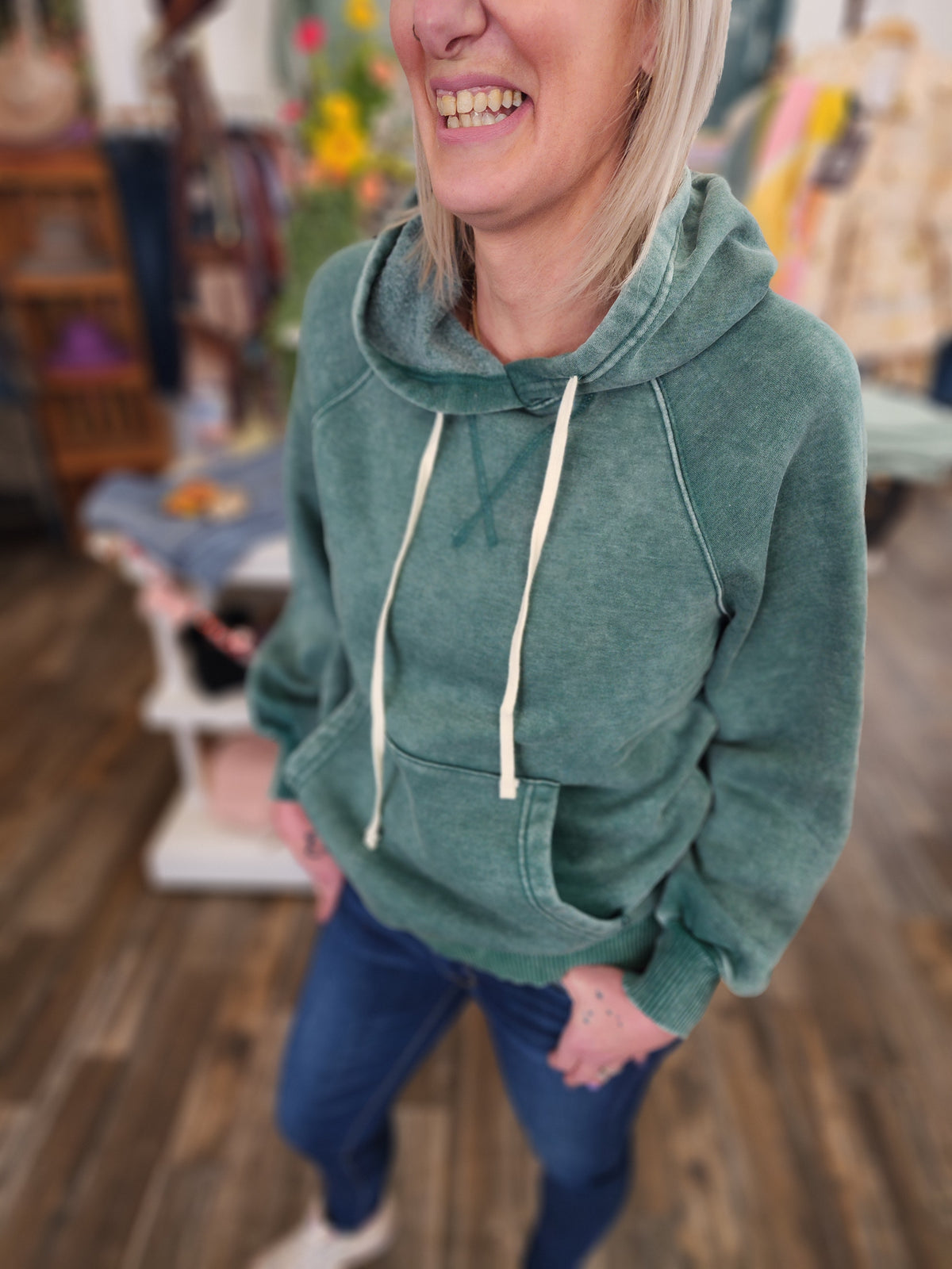 Dark Green Long Sleeve Sweater Hoodie * on sale