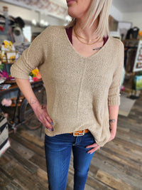 Sheer 3/4 Long Sleeve Loose Knit Blouse Taupe * on sale
