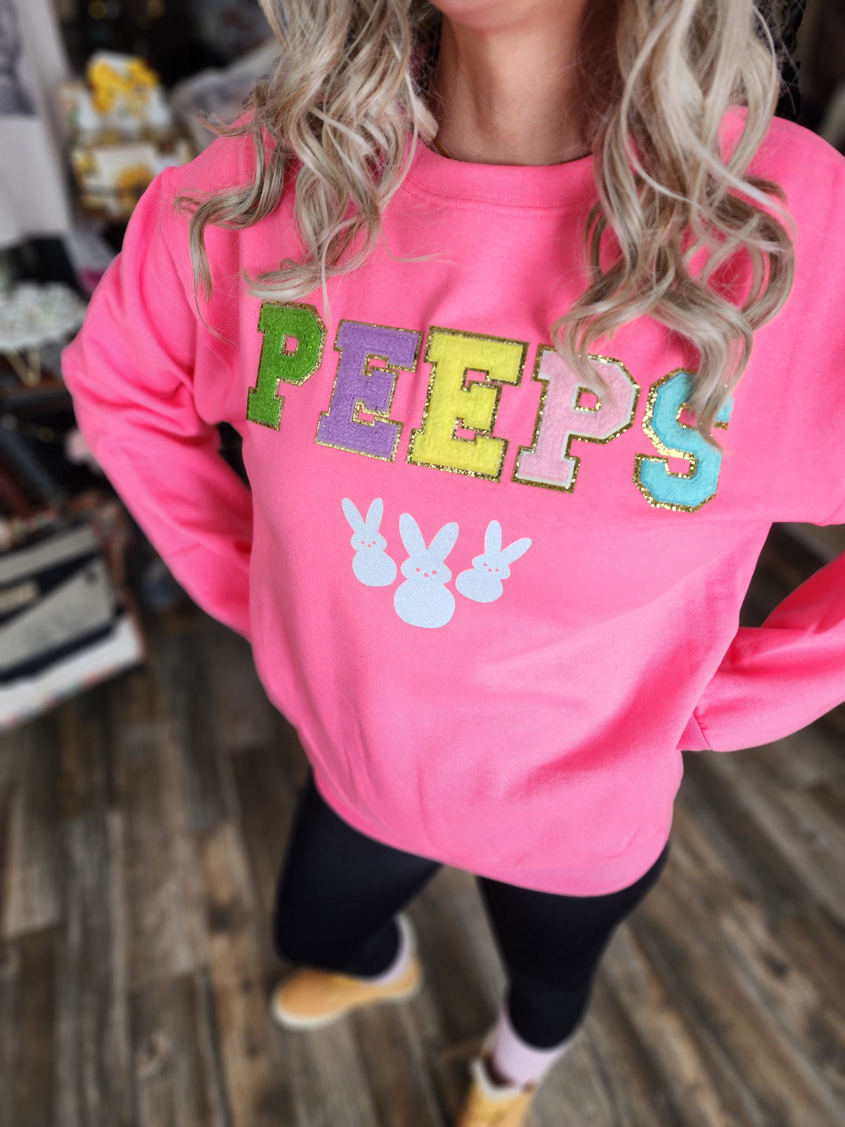 Peeps Ideal Chenille Sweatshirt: Safety Pink * on sale