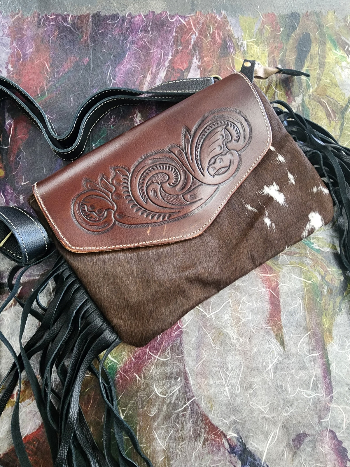 Cara Leather Cross-body Purse with leather tassels