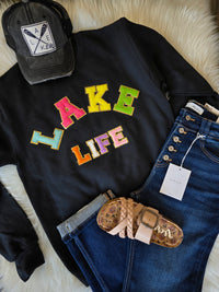 Lake Life Ideal Chenille Sweatshirt: Black * on sale