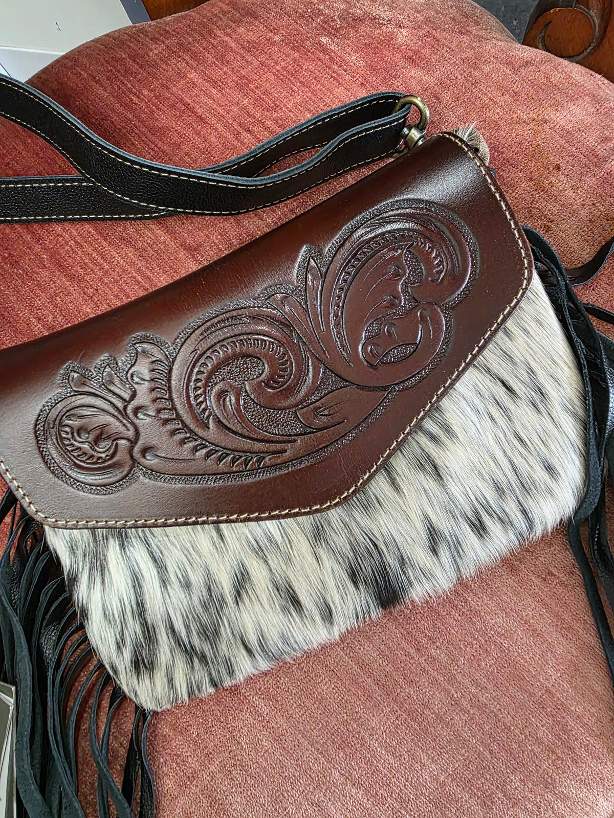 Cara Leather Cross-body Purse with leather tassels